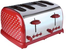 Kitchen Originals - Toaster - Red Dotty - 4 Slice Stainless Steel